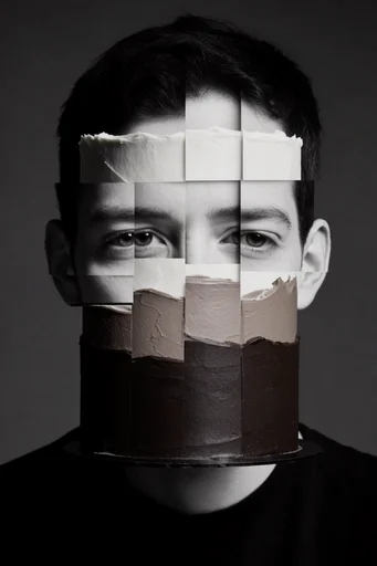 Monochrome Glitch Fragmentation style reference image — deconstructed imagery