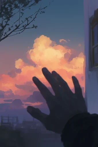 Luminous Twilight Nostalgia style reference image — volumetric sunset clouds