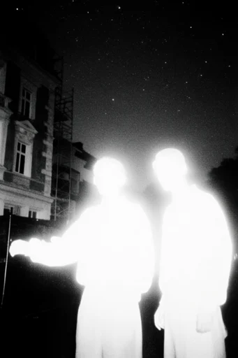 Spectral Cosmic Noir style reference image — high-contrast monochrome