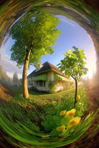 Sun-Drenched Fisheye Dreamscape style reference image — analog film aesthetic