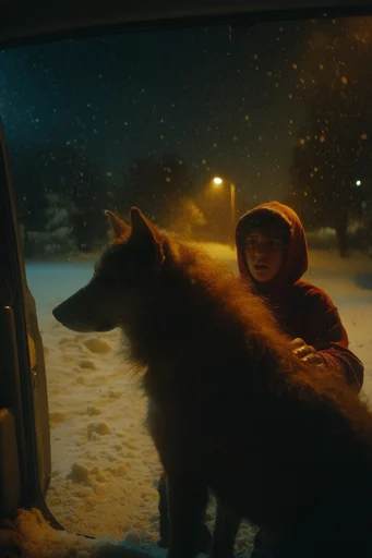 Cinematic Nocturnal Melancholia style reference image — teal and amber lighting