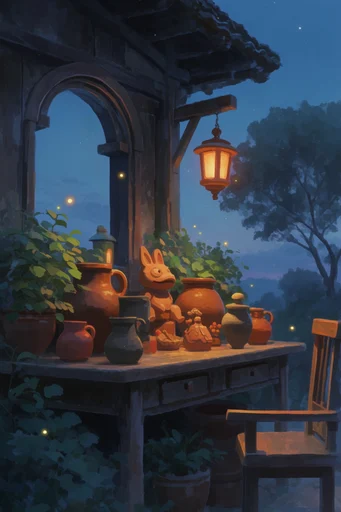 Luminous Twilight Fantasy style reference image — twilight blue and warm orange