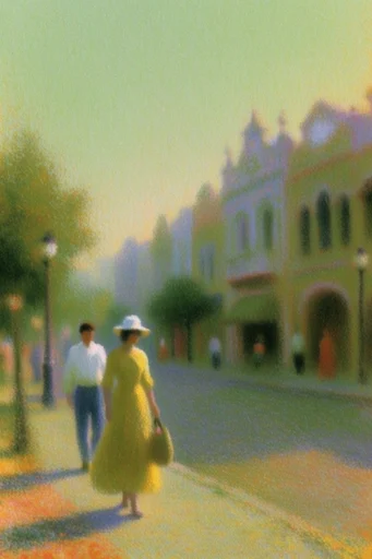 Ethereal Pastoral Impressionism style reference image — hazy golden hour light