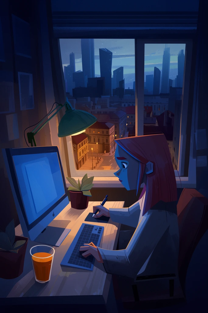 Cozy Cinematic Noir style AI image example 2