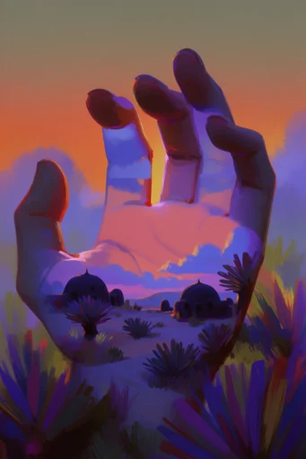 Neon Frontier Surrealism style reference image — high-contrast rim lighting