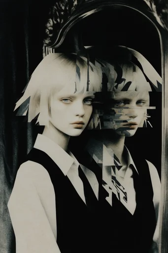 Fragmented Monochrome Surrealism style reference image — analog texture