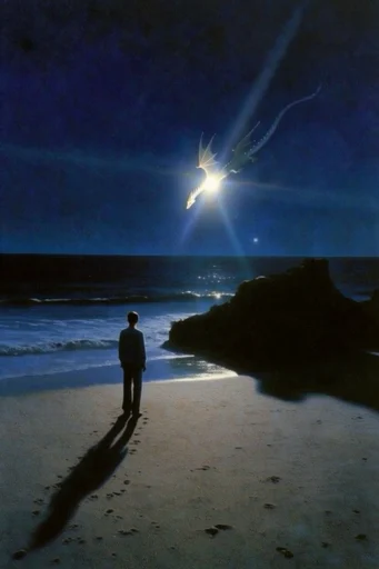 Luminous Nocturnal Surrealism style reference image — cinematic silhouette