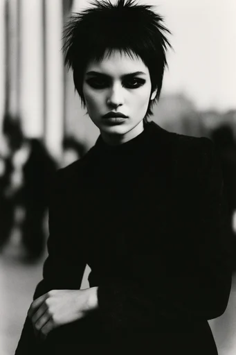 Cinematic Monochrome Noir style reference image — high-contrast black and white