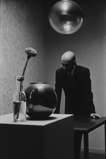 Cinematic Brutalist Noir style reference image — heavy film grain