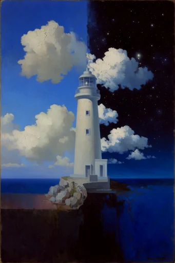 Celestial Surrealist Dichotomy style reference image — volumetric clouds