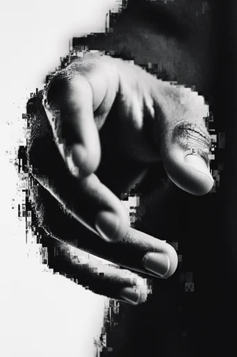 Monochrome Glitch Baroque style reference image — monochrome halftone