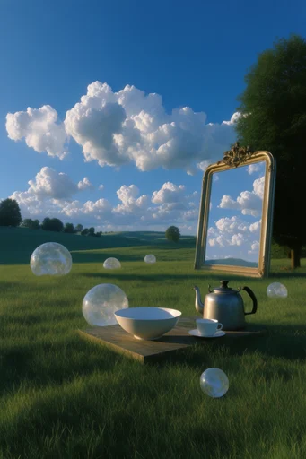 Oneiric Geometric Surrealism style reference image — Magrittean surrealism