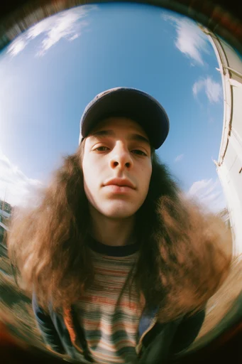 Dynamic Fisheye Nostalgia style reference image — vibrant sun-drenched lighting