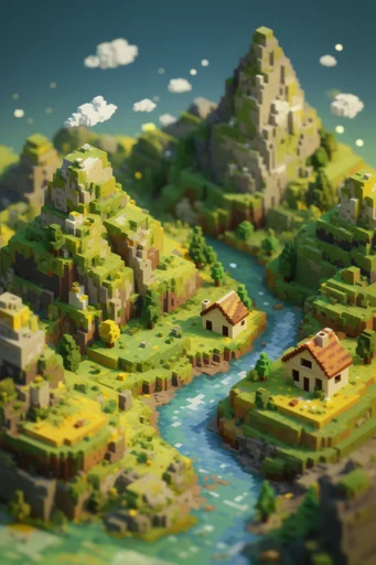 Isometric Miniature Worlds style reference image — voxel art