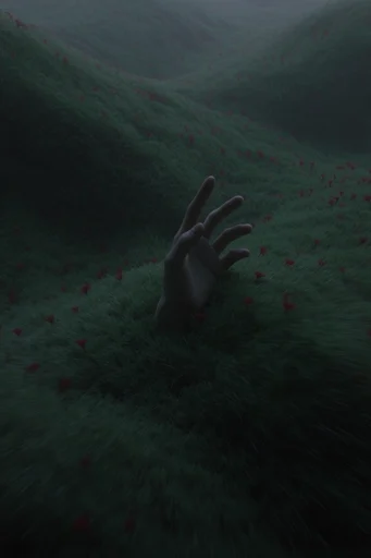 Velvet Verdant Surrealism style reference image — deep emerald and crimson palette