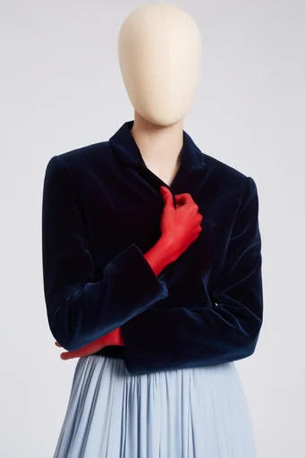 Structured Minimalist Avant-Garde style reference image — saturated red accents