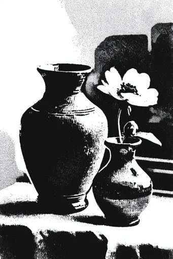 Gritty Dithered Noir style reference image — high-contrast duotone