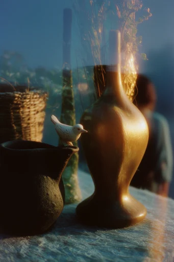 Ethereal Nocturnal Analog style reference image — twilight blue and amber contrast