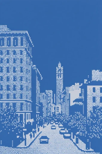 Retro Digital Minimalism style reference image — cobalt blue duotone