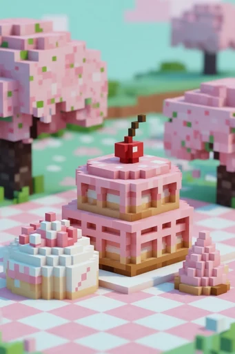 Cozy Pastel Voxel style reference image — shallow depth of field