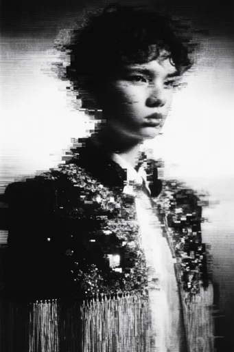 Monochrome Analog Glitch style reference image — pixel displacement