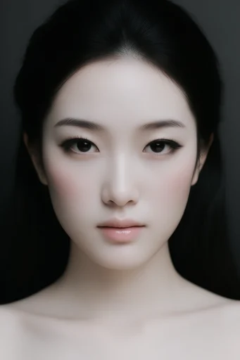 Minimalist Noir Avant-Garde style reference image — porcelain skin texture