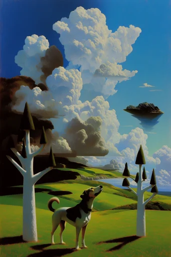 Retro-Futurist Surreal Dreamscapes style reference image — vibrant retro color palette