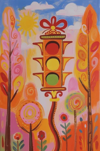 Vibrant Naive Collage style reference image — vibrant gouache texture