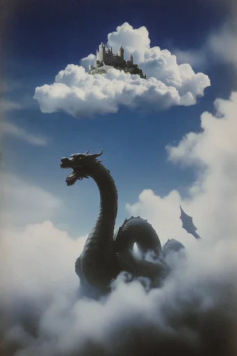 Surrealist Sky Collage style reference image — vintage 1970s grain