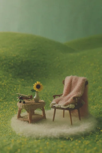 Ethereal Pastoral Surrealism style reference image — rolling green landscapes