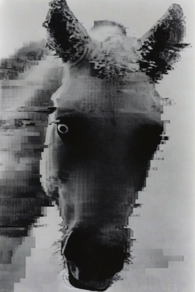 Monochrome Glitch Decay style AI image example 3