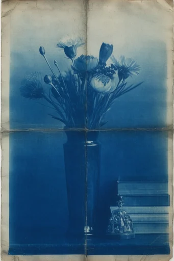 Architectural Cyanotype Abstraction style reference image — fine line hatching