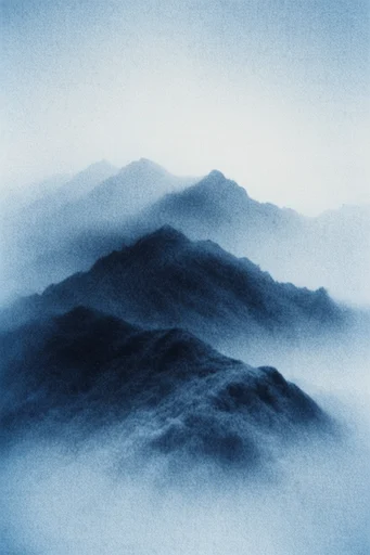 Spectral Cyanotype Surrealism style reference image — monochromatic cyanotype blue