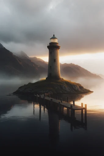 Ethereal Alpine Stillness style reference image — symmetrical landscape composition
