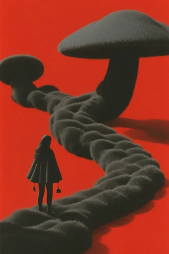 Crimson Velvet Surrealism style reference image — solitary figure