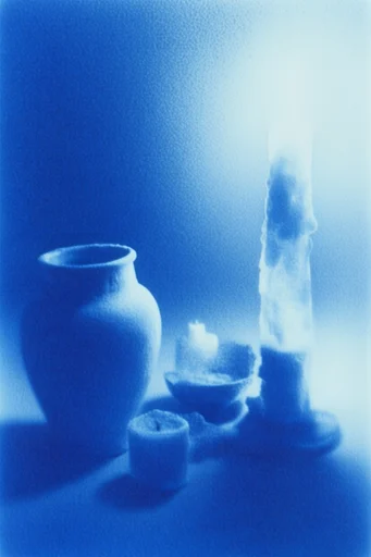 Ethereal Cobalt Grain style reference image — soft-focus ethereal silhouette