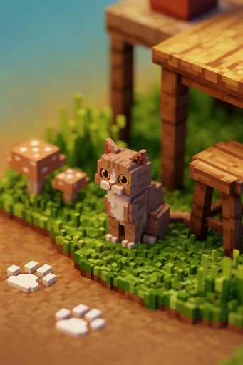 Cinematic Voxel Dioramas style reference image — blocky geometry