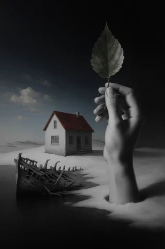 Monochromatic Surrealist Noir style AI image example 4