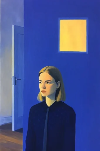 Nocturnal Minimalist Geometry style reference image — matte gouache texture