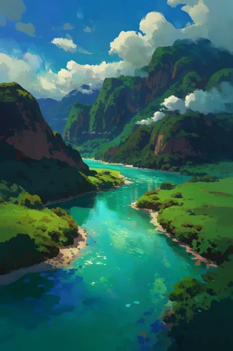 Luminous Verdant Horizons style reference image — high-angle bird's-eye view