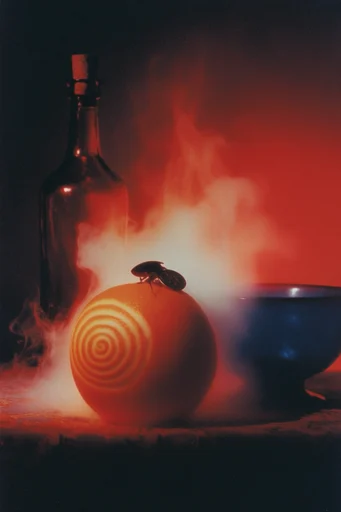 Cinematic Crimson Nocturne style reference image — heavy analog film grain