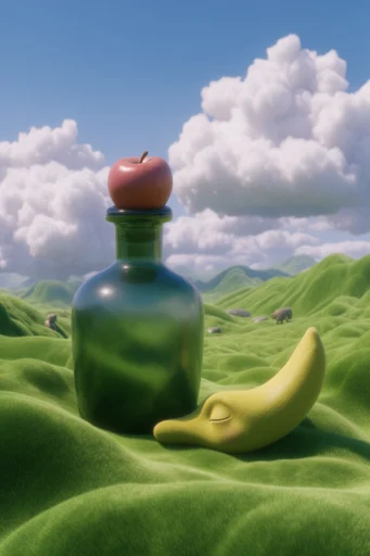 Plush Verdant Surrealism style reference image — vibrant green rolling hills