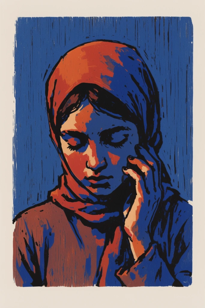Graphic Woodcut Modernism style AI image example 1