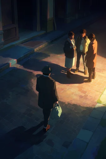 Cozy Cinematic Noir style reference image — stylized digital illustration