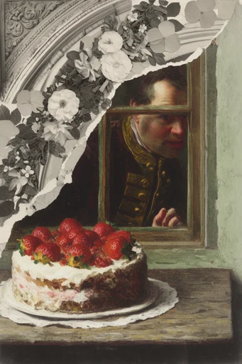 Antiquarian Surrealist Collage style reference image — fragmented portraiture