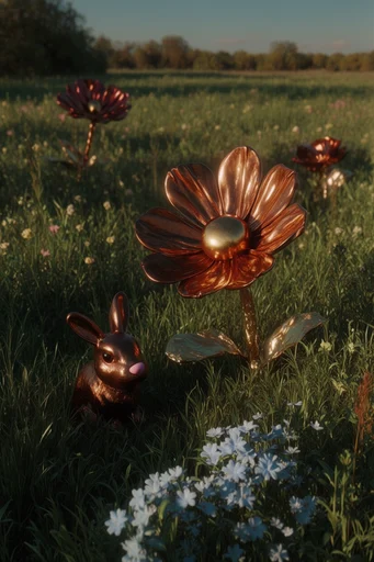 Luminous Metallic Surrealism style reference image — warm amber glow