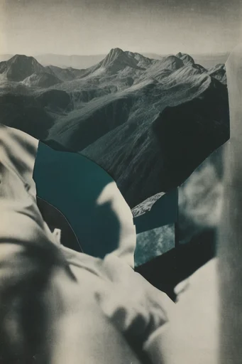 Monochrome Surrealist Montage style reference image — monochrome photomontage