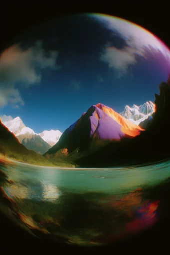 Distorted Neon Nostalgia style reference image — fisheye lens distortion