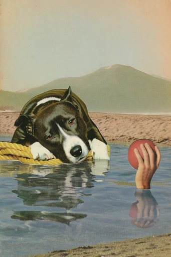 Nostalgic Surrealist Collage style reference image — retro print grain