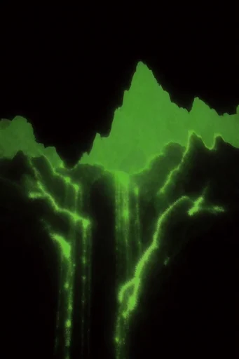 Luminous Noir Synth style reference image — monochromatic neon green